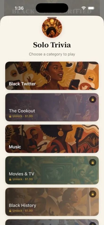 Black Card Solo Trivia: pick a category