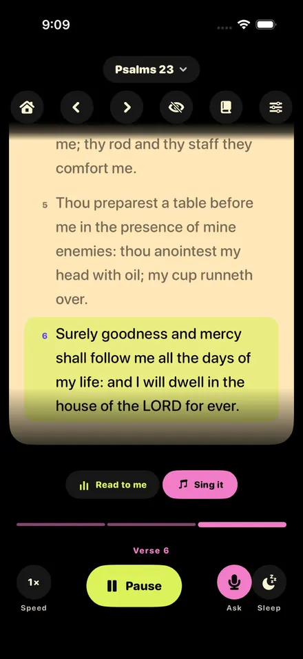 Saturated Life reader on Psalm 23, with a Sing it button