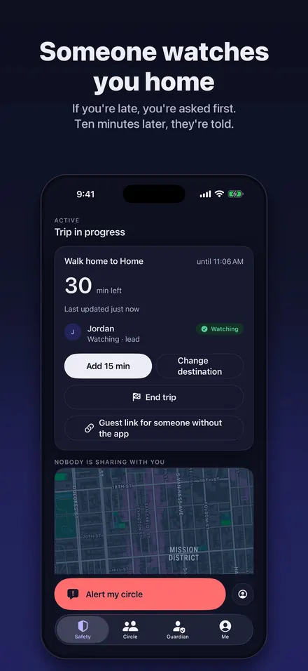 Trust Circle: Someone watches you home, with a trip in progress