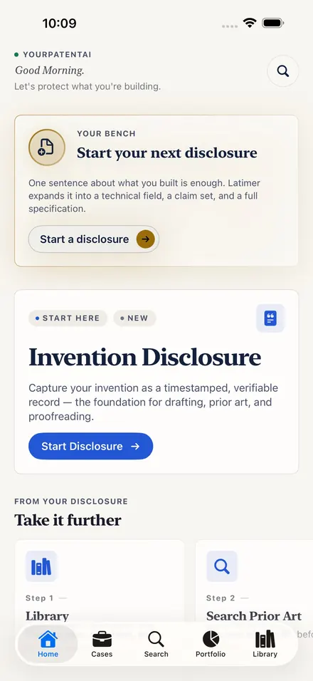 YourPatentAI home: start an invention disclosure